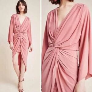 NWT Misa Los Angeles Teget Twisted Maxi Dress Blush Pink Long Sleeve Wedding XS
